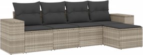 vidaXL 5 részes világosszürke polyrattan kerti ülőgarnitúra párnákkal
