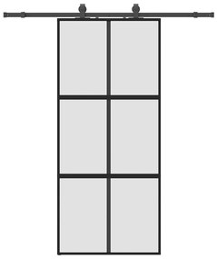 Fekete edzett üveg tolóajtó fémszerelék szettel 90x205 cm