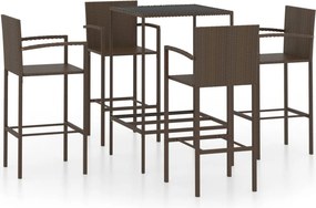 vidaXL 5 részes barna polyrattan kerti bárszett