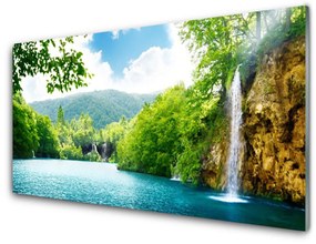 Akrilkép Waterfall Lake Nature 100x50 cm 2 fogas