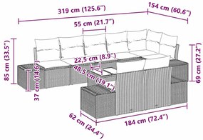 Kerti Kanapé Szett 9 pcs Fekete és krémszínű Poli rattan