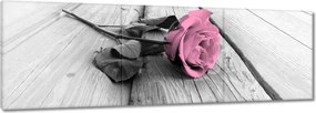 Vászonkép 150x50 Rózsa világos deszkákon