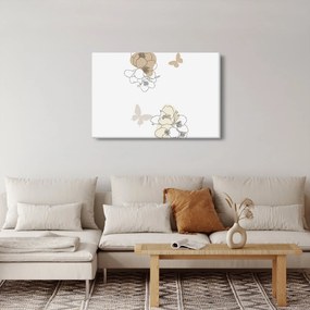 Kép - Bézs virágok pillangóval N⁰2 (90x60 cm)