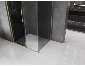Mexen Velar, tolóajtós zuhanykabin 100 x 75 cm, 8mm szürke üveg, arany matt, 871-100-075-41-55