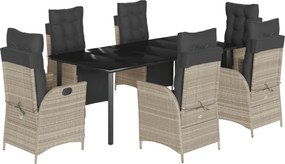 vidaXL 7 részes világosszürke polyrattan kerti étkezőszett párnával