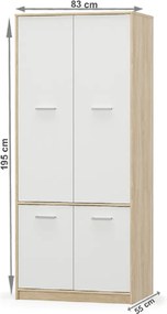 4- ajtós akasztós szekrény, fehér/tölgy sonoma, TEYO