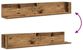 2 db antik fa színű szerelt fa fali polc 100x16,5x16,5 cm