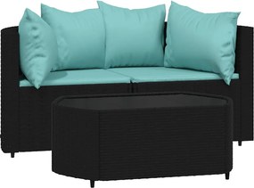 vidaXL 3 részes fekete polyrattan kerti ülőgarnitúra párnákkal