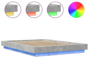 betonszürke szerelt fa ágykeret LED-del 120 x 200 cm