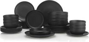 Tányérkészlet porcelán, matt fekete, 24 darabos
