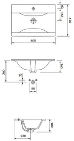 Cersanit S801-309-DSM- Függesztett fürdőszobai szekrény mosdóval NIKO, 60x45 cm, fehér