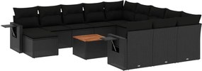 vidaXL 13 részes fekete polyrattan kerti ülőgarnitúra párnákkal