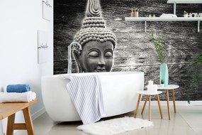 Fotótapéta fekete fehér Buddha szobor fa háttéren