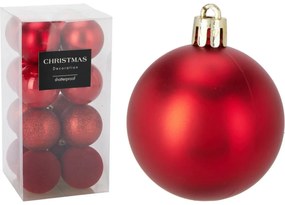 16 darabos karácsonyi díszkészlet FestiveSparkles, piros, átmérő 6 cm, műanyag