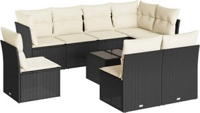 vidaXL 9 részes fekete polyrattan kerti ülőgarnitúra párnákkal