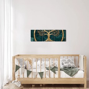 Kép – Márványban lévő arany életfa (órával) (90x30 cm)