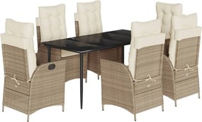 vidaXL 7 részes bézs polyrattan kerti étkezőgarnitúra párnákkal