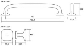 Fogantyú  Viefe QUART BIG  160mm, fém, rusztikus sárgaréz