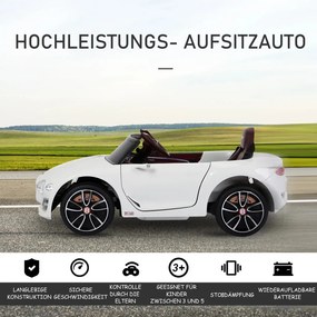 HOMCOM Elektromos gyerekautó Bentley GT, 2.4G távirányítóval, MP3, zene, kürt, LED fények, fehér
