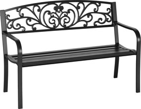 Outsunny Fém Kerti Pad, Park Pad Háttámlával, Karfával, Időjárásálló Pad, 2 Személyes Balkoni Pad, 250 kg-ig Terhelhető, Fekete | Aosom