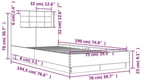 betonszürke szövet ágykeret fejtámlával 75 x 190 cm