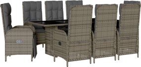 vidaXL 9 részes szürke polyrattan kerti étkezőgarnitúra párnával