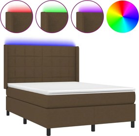 vidaXL barna szövet rugós és LED-es ágy matraccal 140x190 cm