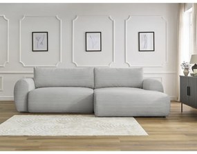 Világosszürke kordbársony kinyitható sarokkanapé (jobb oldali) Lucien – Bobochic Paris