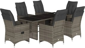vidaXL 7 részes szürke polyrattan kerti bisztrógarnitúra párnákkal