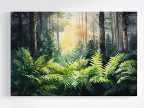 Vászonkép Canvas Akvarell Tájkép Erdő Fák Páfrány Növényzet 60x40