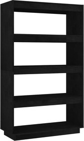 vidaXL fekete tömör fenyőfa könyvszekrény/térelválasztó 80x35x135 cm