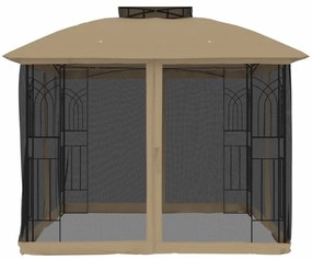 tópszínű acél dupla tetős pavilon hálós falakkal 2,94 x 2,94 m