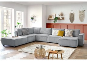 Világosszürke kordbársony sarokkanapé (bal oldali-"U" alakú) Nihad modular – Bobochic Paris