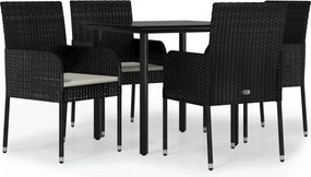 vidaXL 5 részes fekete polyrattan kerti étkezőgarnitúra párnákkal