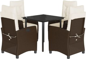 vidaXL 5 részes barna polyrattan kerti étkezőgarnitúra párnákkal