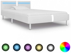 Fehér LED-es műbőr ágykeret 90 x 200 cm