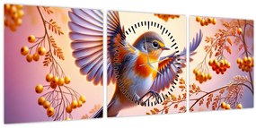 Kép - Madár berkenyével (órával) (90x30 cm)