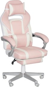 HOMCOM Játékvezető Szék Lábiasztallal, Magasságban Állítható Íróasztali Szék Fej- és Derékpárnákkal, Forgatható Játékos Ülés Dönthető Háttámlával, Műb