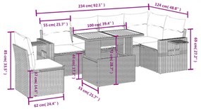 7 részes szürke polyrattan kerti ülőgarnitúra párnákkal