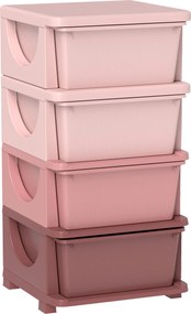 HOMCOM Gyerek Fiókos Szekrény Tárolóval - Játék Szervező, Játék Láda, Négy Szinten, Gyermekek Szobájába 3-6 Éveseknek, Rózsaszín, 37 x 37 x 76 cm | Ao