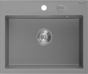 Mexen Oscar 1-medencés gránit mosogató 580 x 490 mm, szürke, krómozott szifonnal - 6519581000-71