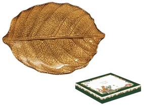 Nyírfalevél őszi bronz üveg tányér 26x18 cm díszdobozban Forest Dream