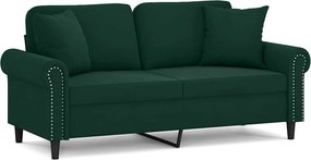 vidaXL 2 személyes sötétzöld bársony kanapé díszpárnákkal 140 cm