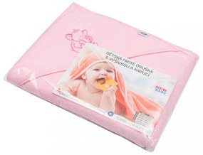 Gyermek frottír törölköző hímzéssel és kapucnival New Baby 100x100 rózsaszín elefánt