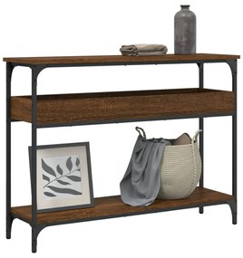 barna tölgyszínű szerelt fa tálalóasztal polccal 100x29x75 cm