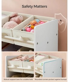 Gyerek játékpolc,  9 tárolódobozzal,  textil, tágas, 29,5 x 62,5 x 60 cm, felhő fehér