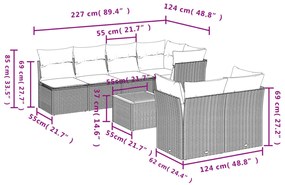 8-részes szürke polyrattan kerti ülőgarnitúra párnákkal