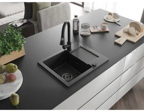 Mexen Enzo, 1 kamrás gránit mosogató 576x465x174 mm és Elia mosogató csaptelep, fekete, 6506-77-670101-70-B