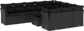 vidaXL 11 részes fekete polyrattan kerti ülőgarnitúra párnákkal