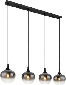Globo 15548-4H Függesztett lámpa, matt fekete fém, füstszínű üveg, fekete textil kábel, magasságban állítható, HxSzxM: 1000x180x1200mm, izzók nélkül 4x E27 40W 230V